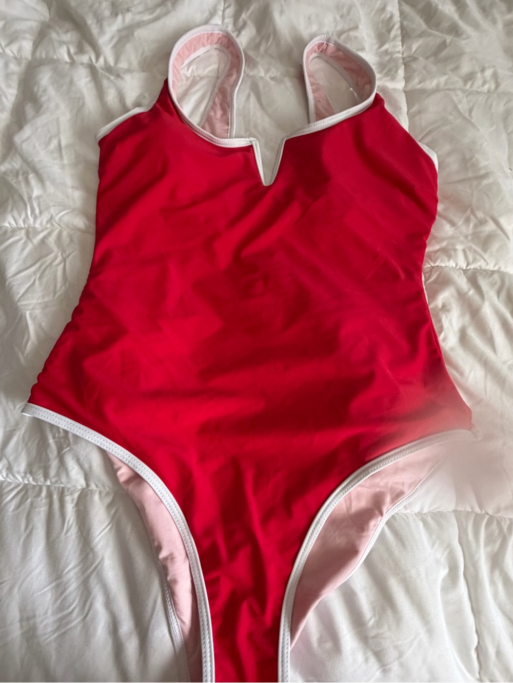 Red One-Piece Swimsuit with white trim - Picture 2 of 8